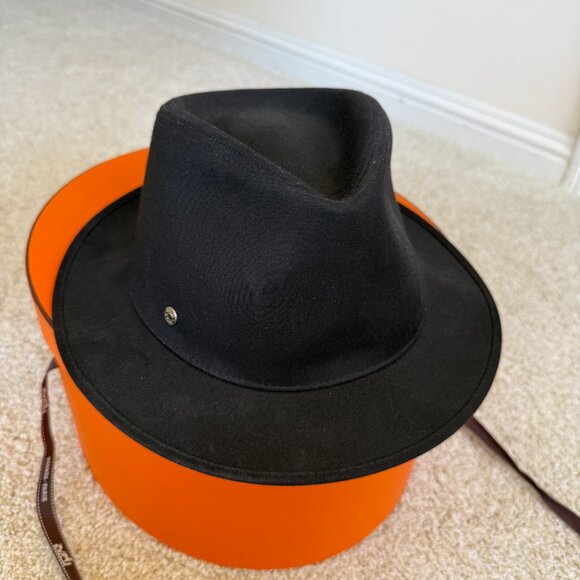 Hermès Fedora Clou de Selle – Black Cotton-Viscose, Original Box  & Ribbon - Picture 2 of 10
